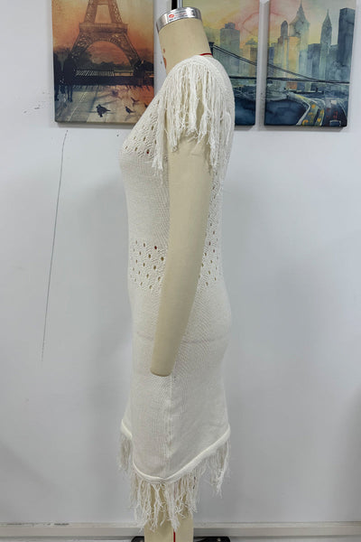 Nerea® | Casual sweater dresses with hollow out tassel and O-neck
