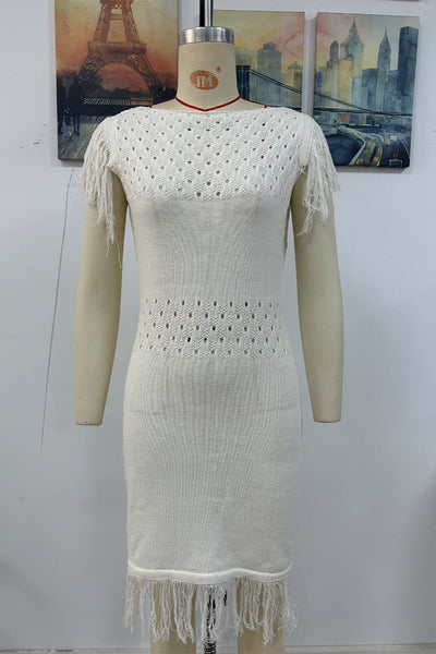 Nerea® | Casual sweater dresses with hollow out tassel and O-neck
