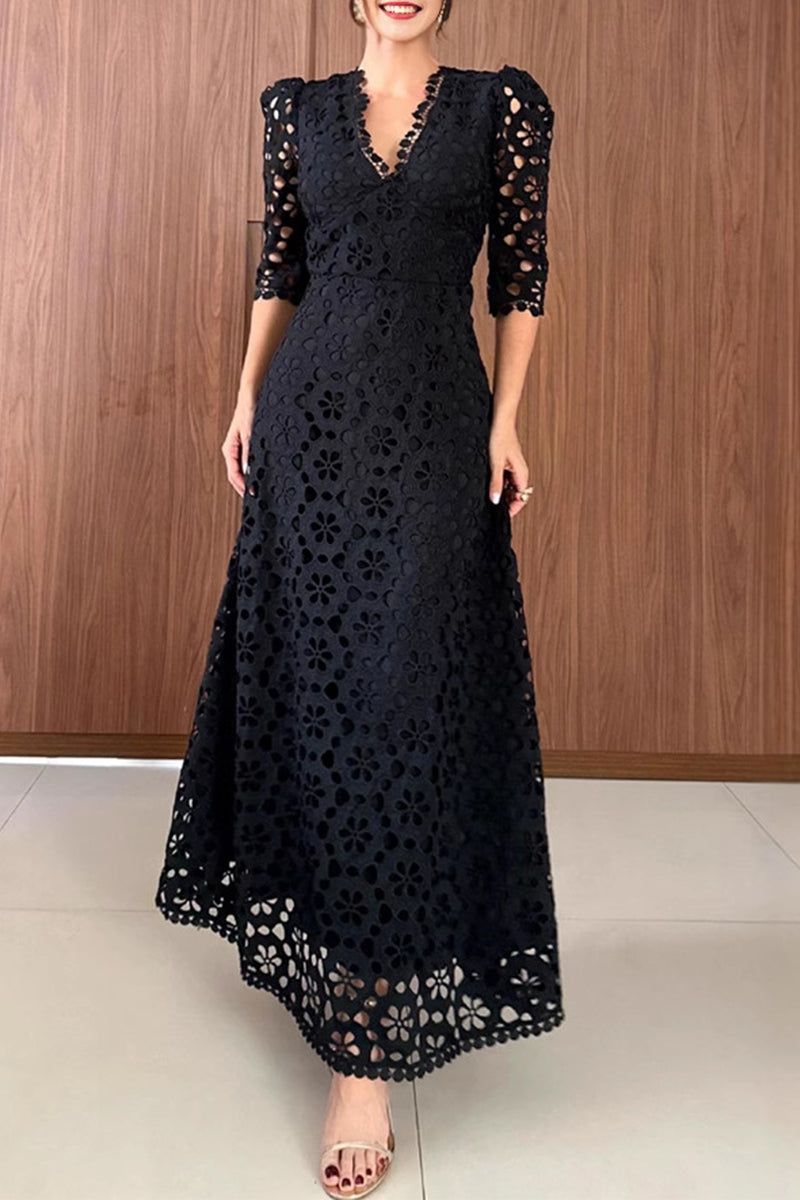 Nicolasa® | Casual floral long dresses with hollow out zipper and V-neck