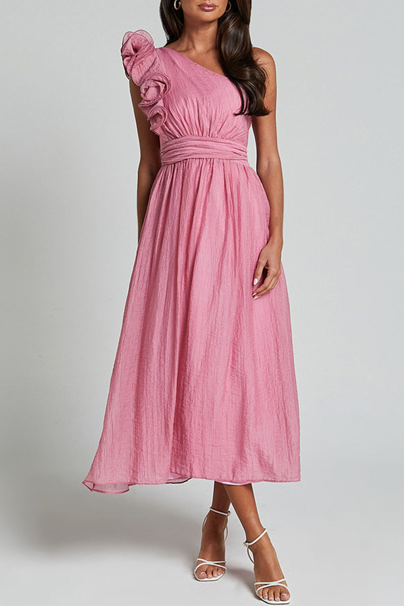 Natalia® | Sexy Ruffle Ruched Slanted Shoulder Sleeveless Dresses (3 Colors)