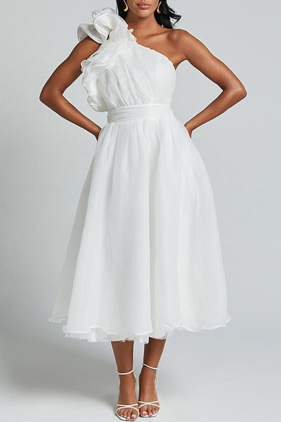 Natalia® | Sexy Ruffle Ruched Slanted Shoulder Sleeveless Dresses (3 Colors)
