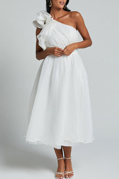 Natalia® | Sexy Ruffle Ruched Slanted Shoulder Sleeveless Dresses (3 Colors)
