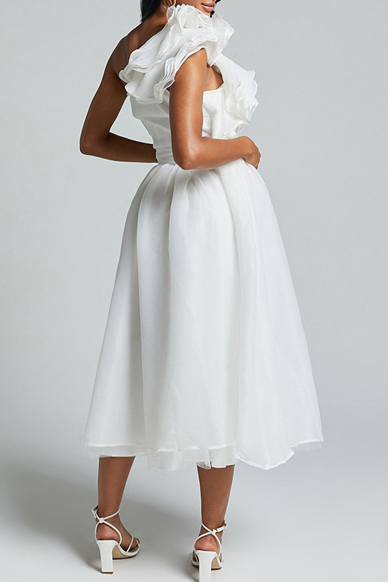 Natalia® | Sexy Ruffle Ruched Slanted Shoulder Sleeveless Dresses (3 Colors)