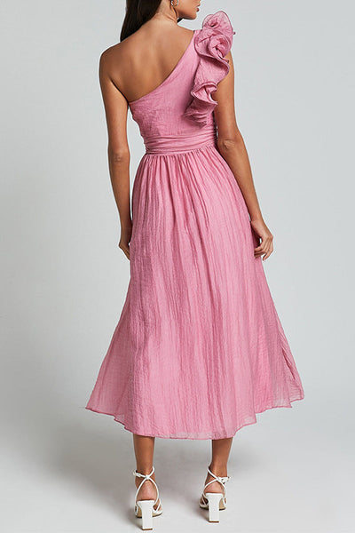 Natalia® | Sexy Ruffle Ruched Slanted Shoulder Sleeveless Dresses (3 Colors)
