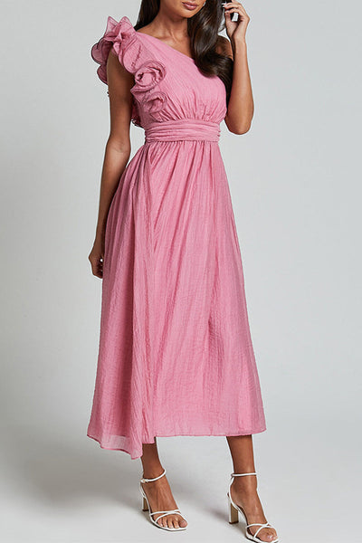 Natalia® | Sexy Ruffle Ruched Slanted Shoulder Sleeveless Dresses (3 Colors)