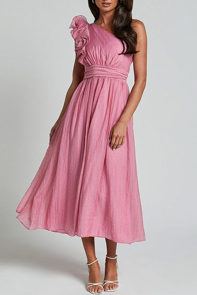 Natalia® | Sexy Ruffle Ruched Slanted Shoulder Sleeveless Dresses (3 Colors)