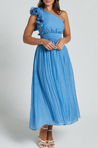 Natalia® | Sexy Ruffle Ruched Slanted Shoulder Sleeveless Dresses (3 Colors)