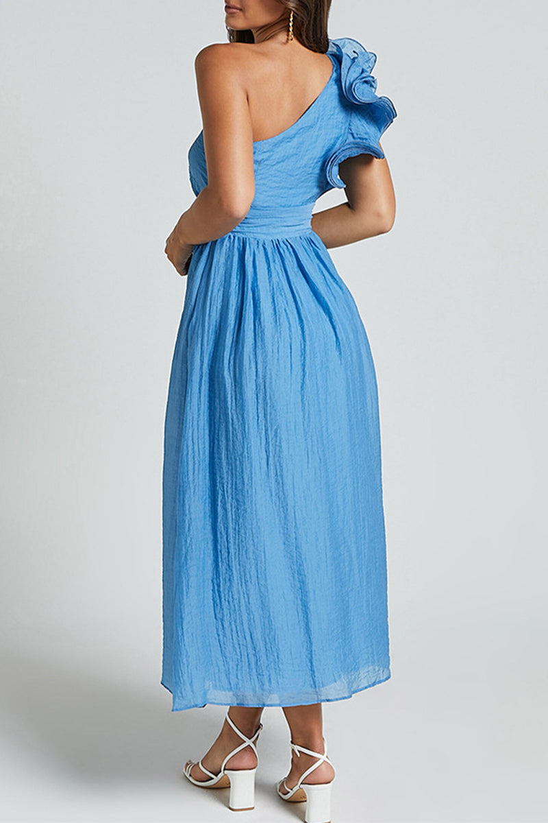 Natalia® | Sexy Ruffle Ruched Slanted Shoulder Sleeveless Dresses (3 Colors)