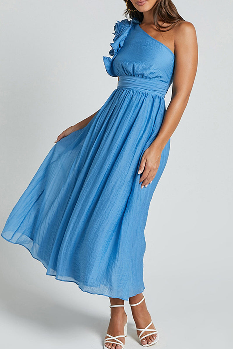 Natalia® | Sexy Ruffle Ruched Slanted Shoulder Sleeveless Dresses (3 Colors)