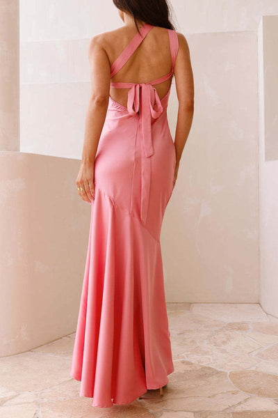 Milagros® | Elegant long dresses with ruffles and slanted shoulders