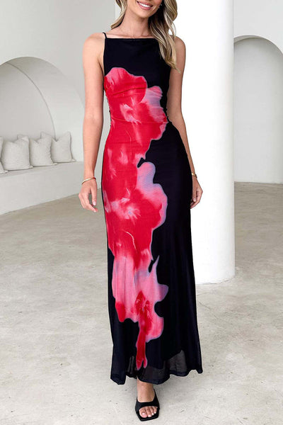 Matilde® | Sexy floral backless contrast long square neck dresses