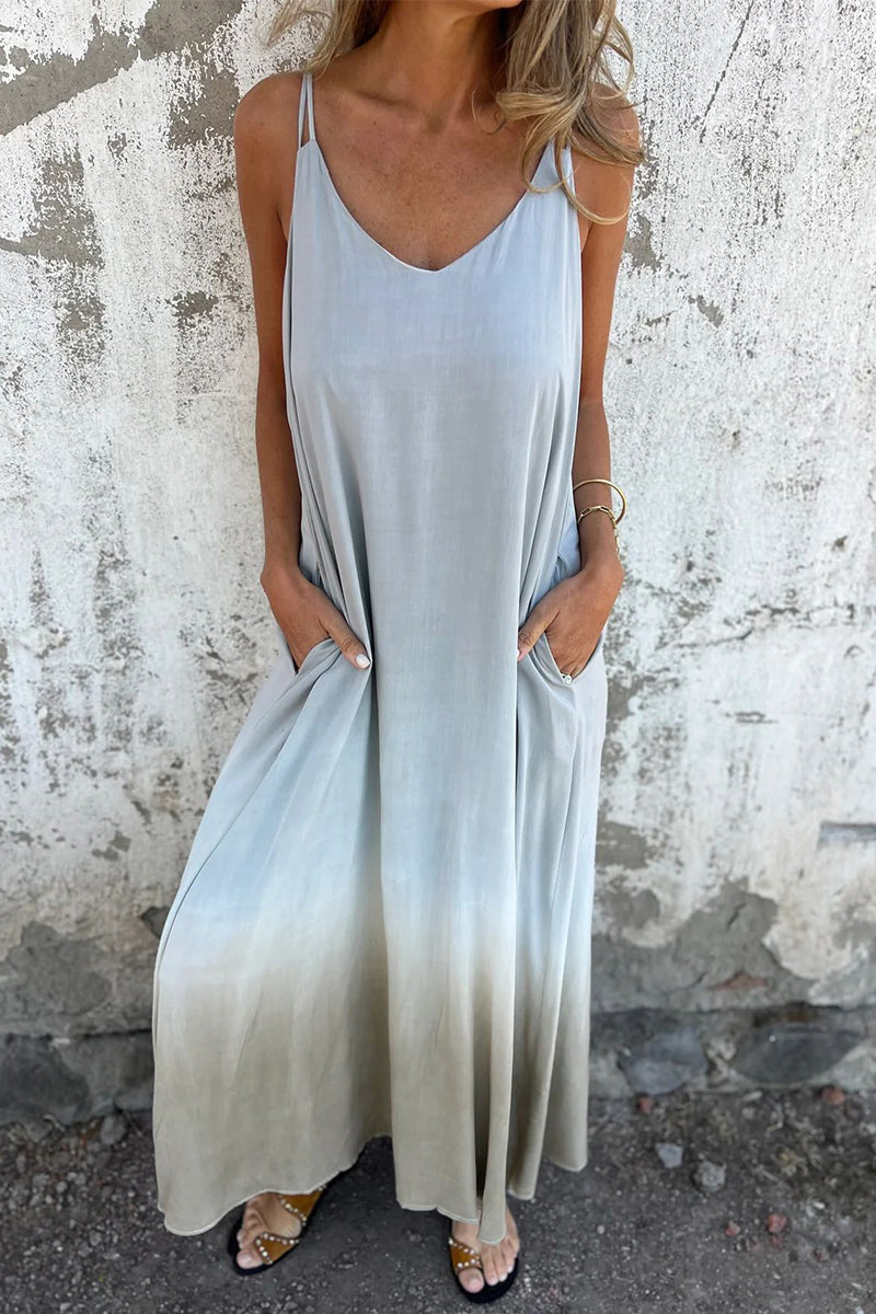 Lorena® | Casual ombre print sling dresses with contrast pockets and V-neck