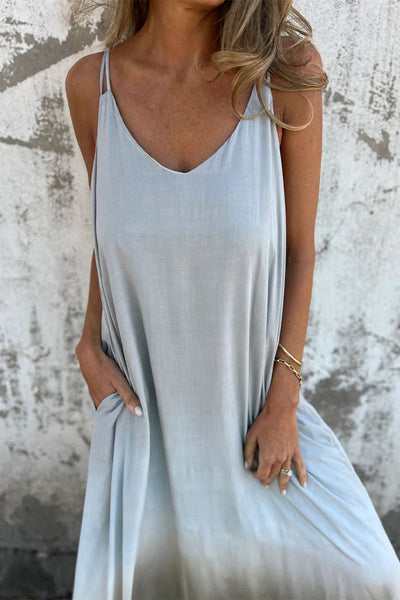 Lorena® | Casual ombre print sling dresses with contrast pockets and V-neck