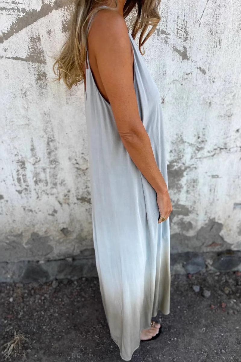Lorena® | Casual ombre print sling dresses with contrast pockets and V-neck