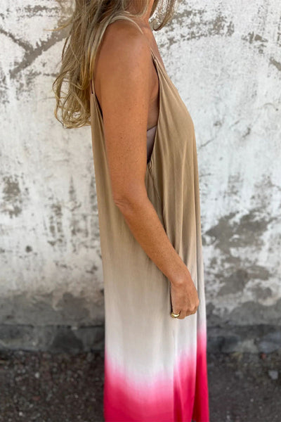 Lorena® | Casual ombre print sling dresses with contrast pockets and V-neck