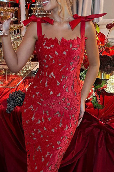 Maite® | Sexy long dresses with lace, lacing, slit and square neckline