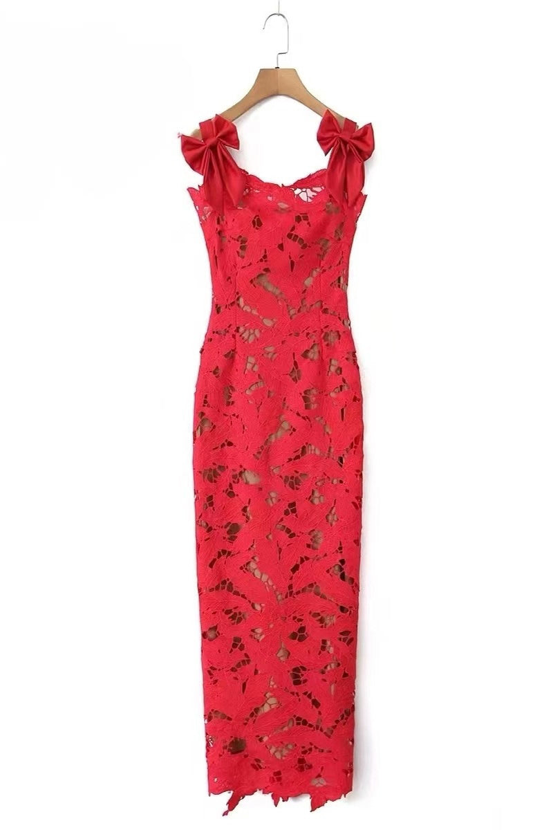 Maite® | Sexy long dresses with lace, lacing, slit and square neckline