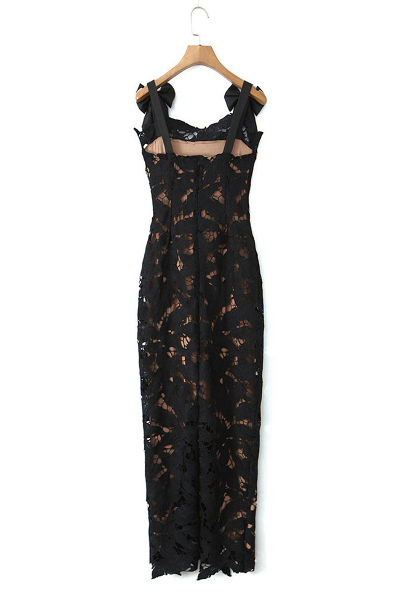 Maite® | Sexy long dresses with lace, lacing, slit and square neckline