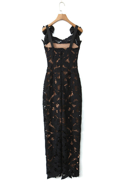 Maite® | Sexy long dresses with lace, lacing, slit and square neckline