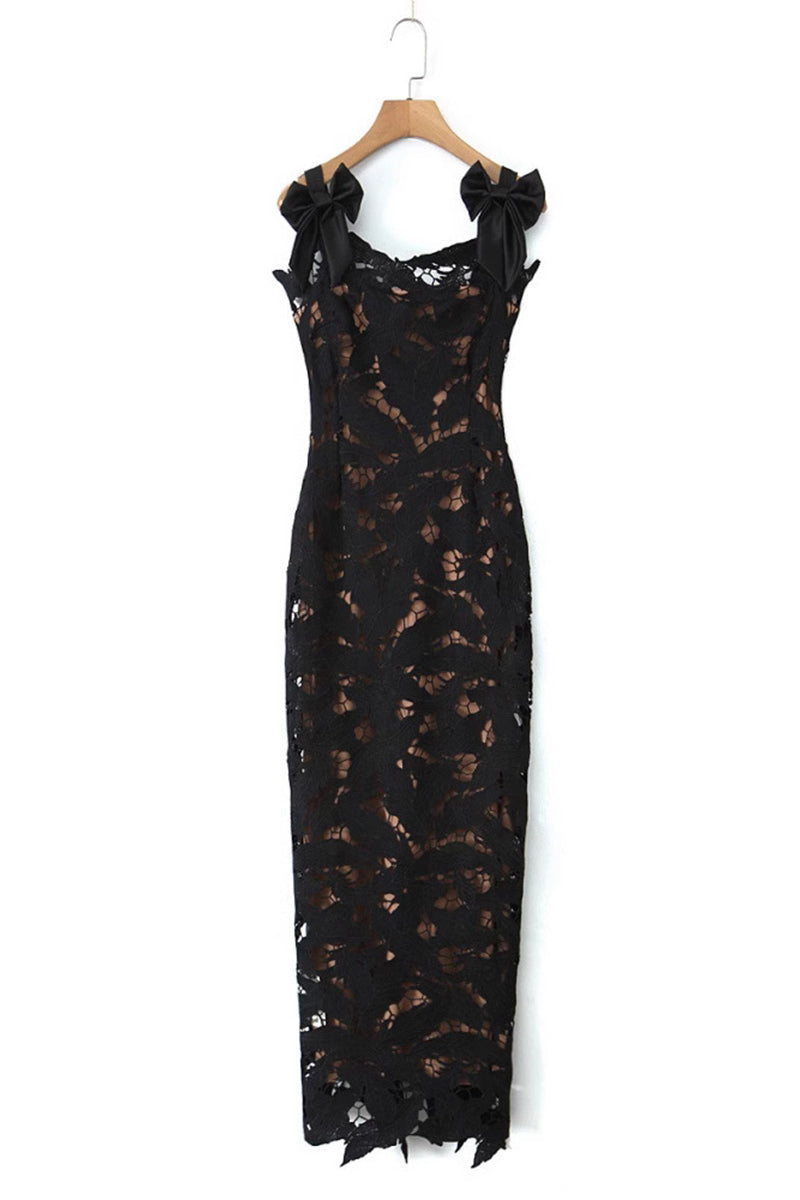 Maite® | Sexy long dresses with lace, lacing, slit and square neckline