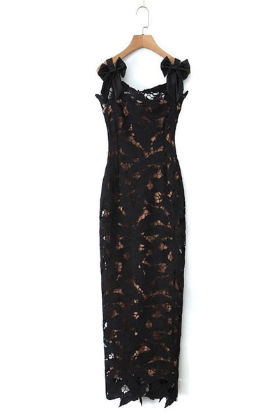 Maite® | Sexy long dresses with lace, lacing, slit and square neckline