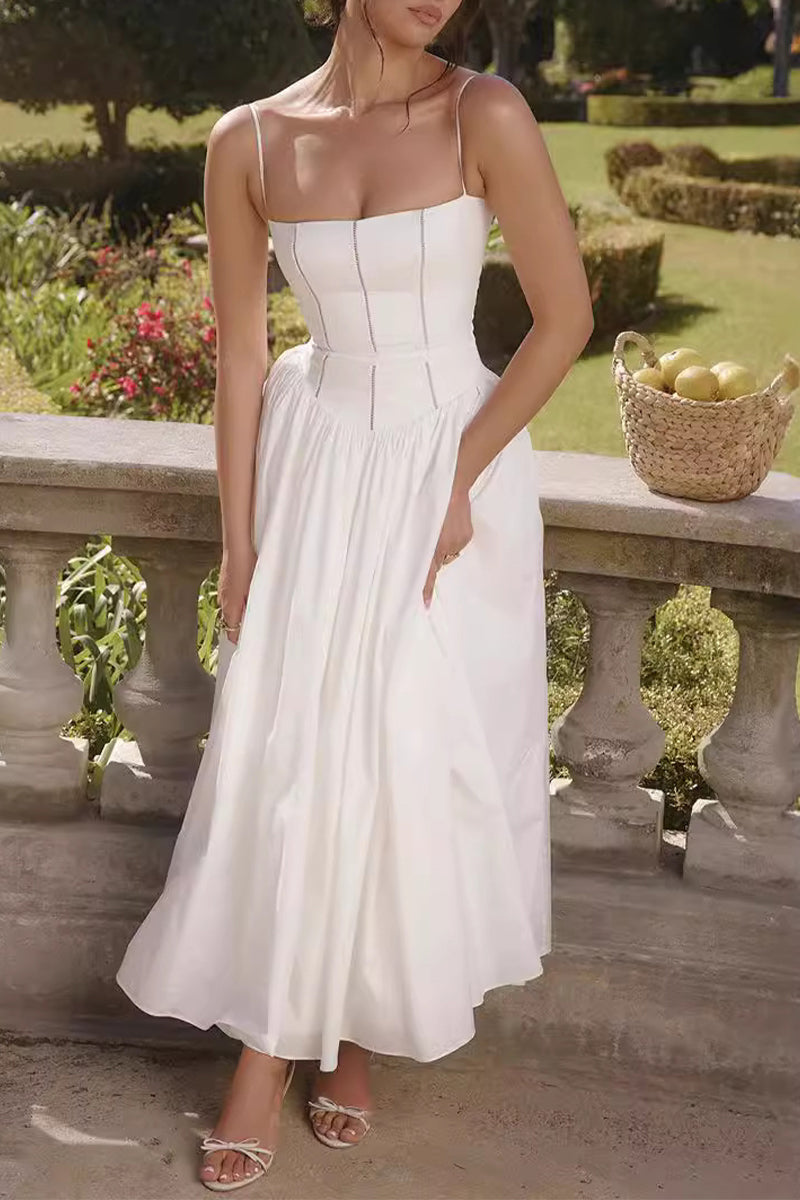 Johana® | Elegant patchwork sling dresses with square neckline