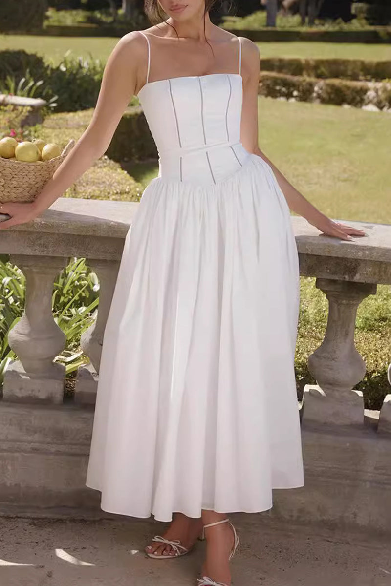 Johana® | Elegant patchwork sling dresses with square neckline
