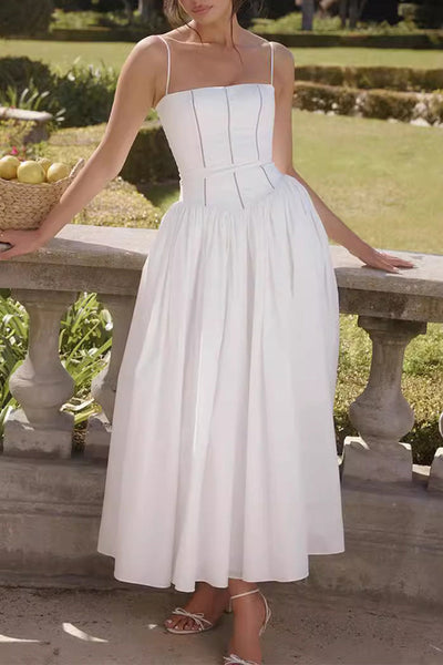 Johana® | Elegant patchwork sling dresses with square neckline