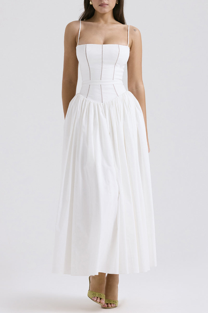 Johana® | Elegant patchwork sling dresses with square neckline