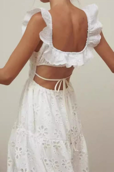 Gabriela® | Sexy lace lace up dress with backless slit and scoop neck, sleeveless dresses