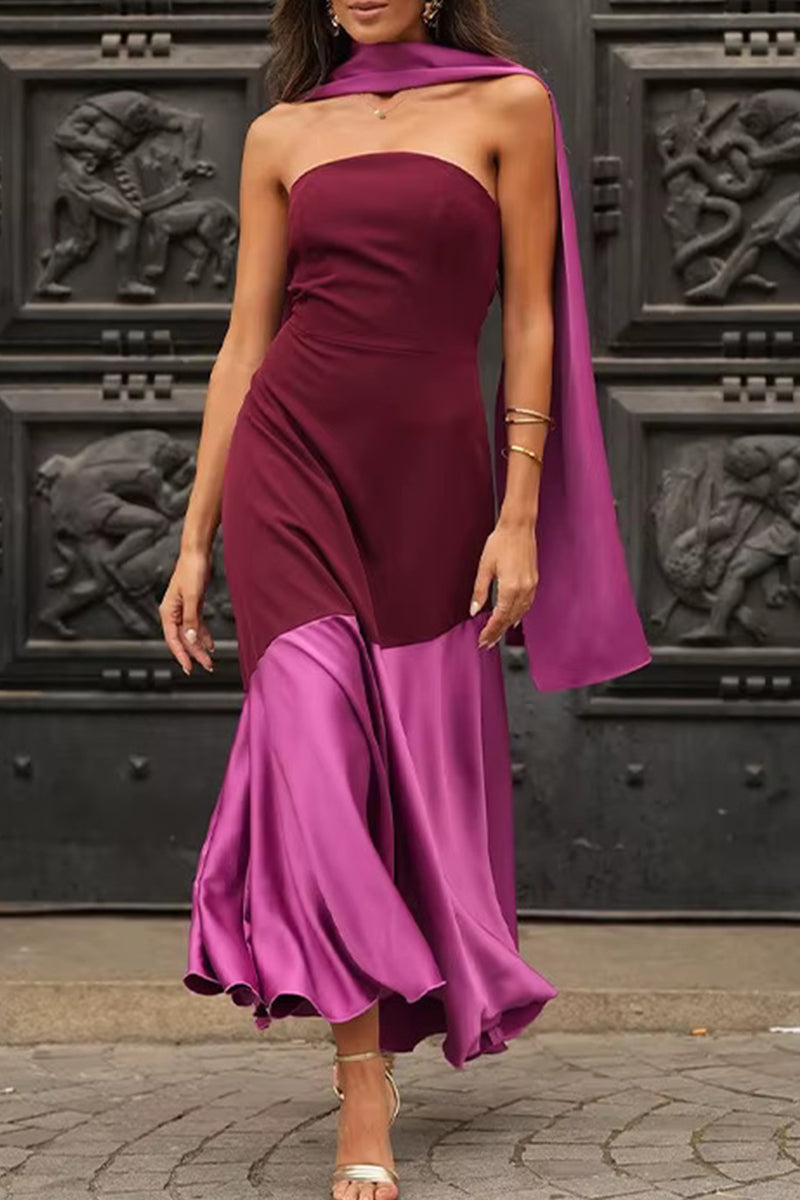 Ema® | Sexy strapless sleeveless patchwork contrast dresses