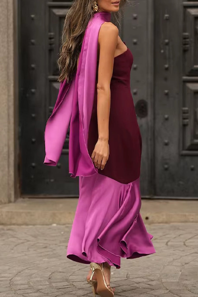Ema® | Sexy strapless sleeveless patchwork contrast dresses
