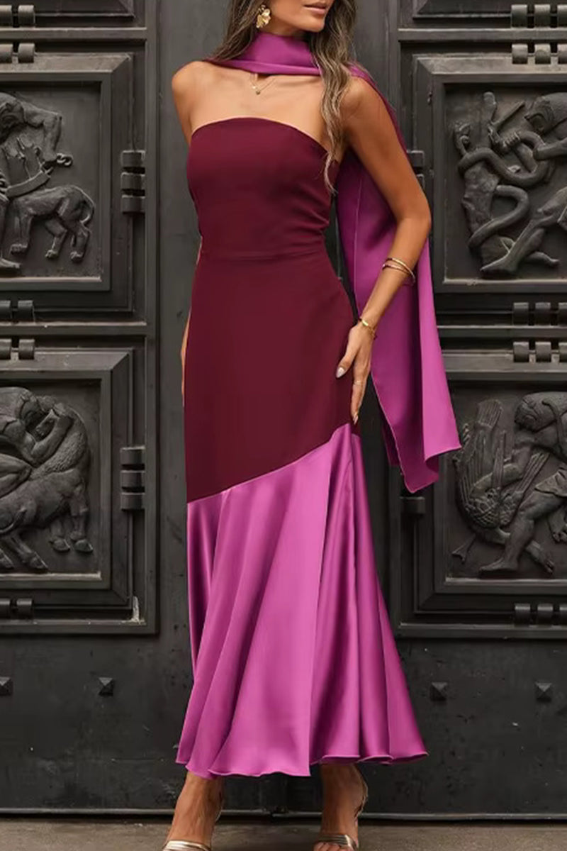 Ema® | Sexy strapless sleeveless patchwork contrast dresses