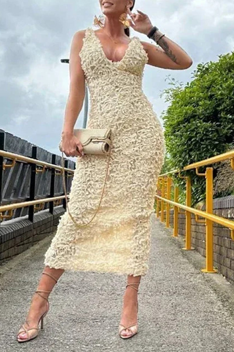 Elda® | Sexy floral shape dresses with V-neck and one-tier skirt