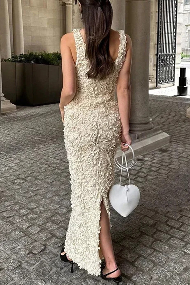 Elda® | Sexy floral shape dresses with V-neck and one-tier skirt