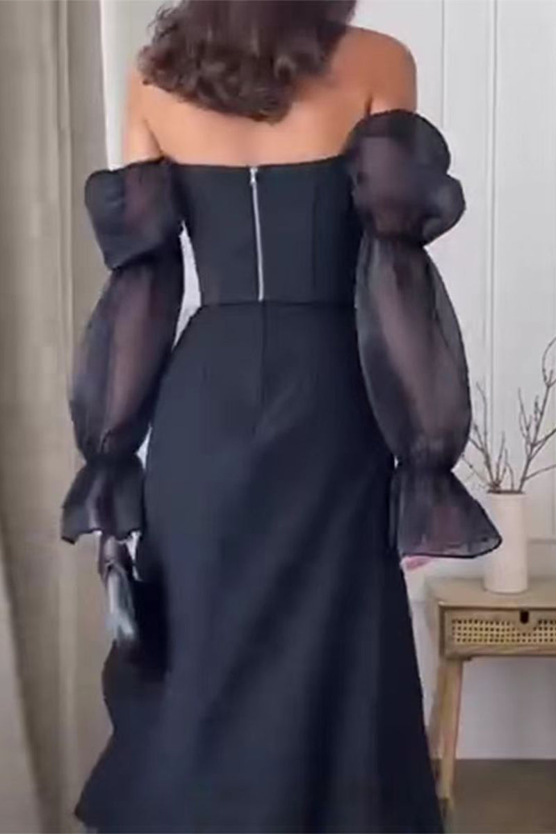 Delia® | Sexy off-the-shoulder A-line dresses with slit and mesh