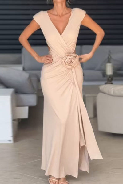 Dalia® | Sexy floral evening dresses with slit and ruffles and V-neck