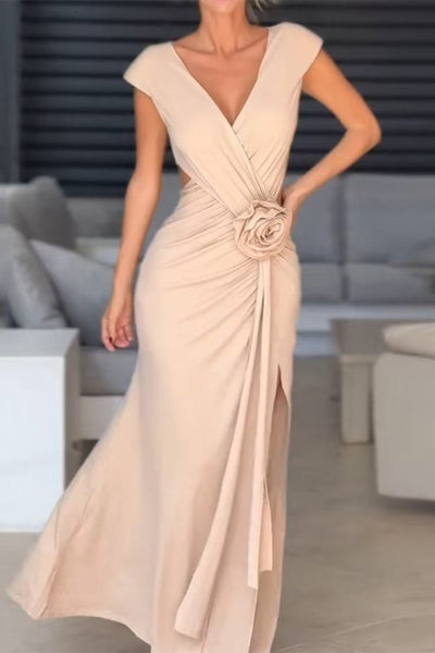 Dalia® | Sexy floral evening dresses with slit and ruffles and V-neck