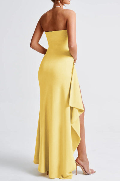 Bianca® | Sexy strapless evening dresses with slit and flounce