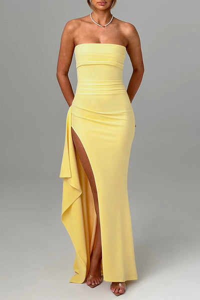 Bianca® | Sexy strapless evening dresses with slit and flounce