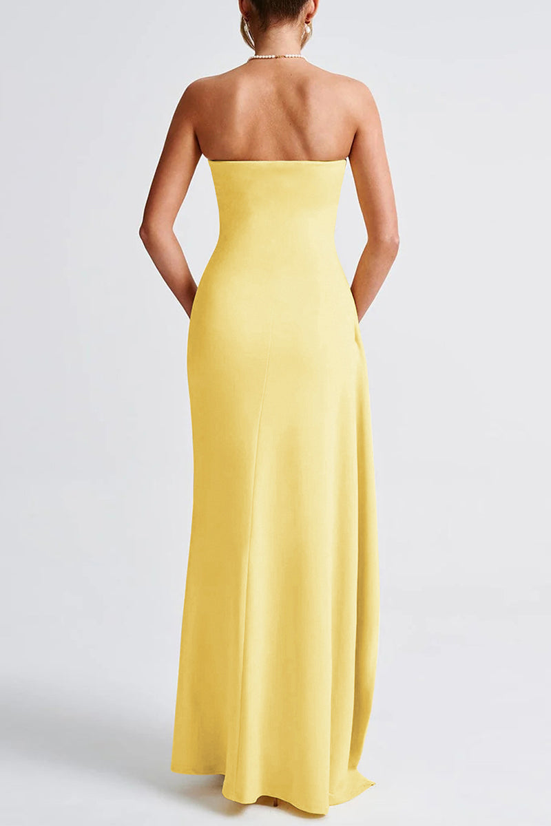 Bianca® | Sexy strapless evening dresses with slit and flounce