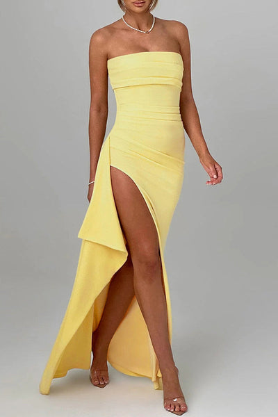 Bianca® | Sexy strapless evening dresses with slit and flounce