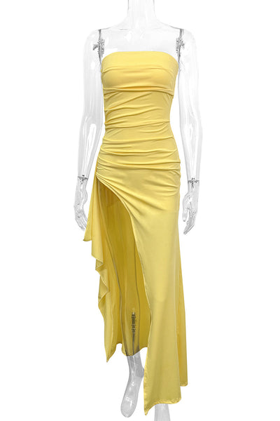 Bianca® | Sexy strapless evening dresses with slit and flounce
