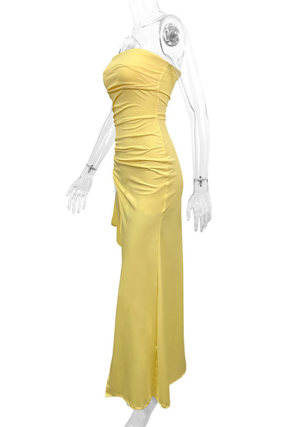 Bianca® | Sexy strapless evening dresses with slit and flounce