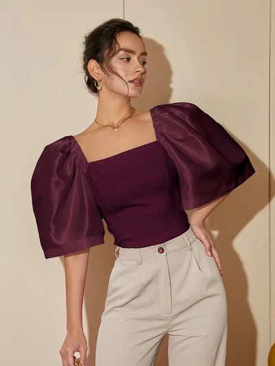 Ersilia® | Elegant Satin Blouse With Puff Sleeves