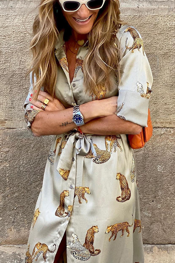 Luz Maria® | Trending now: tiger print satin shirt maxi dress