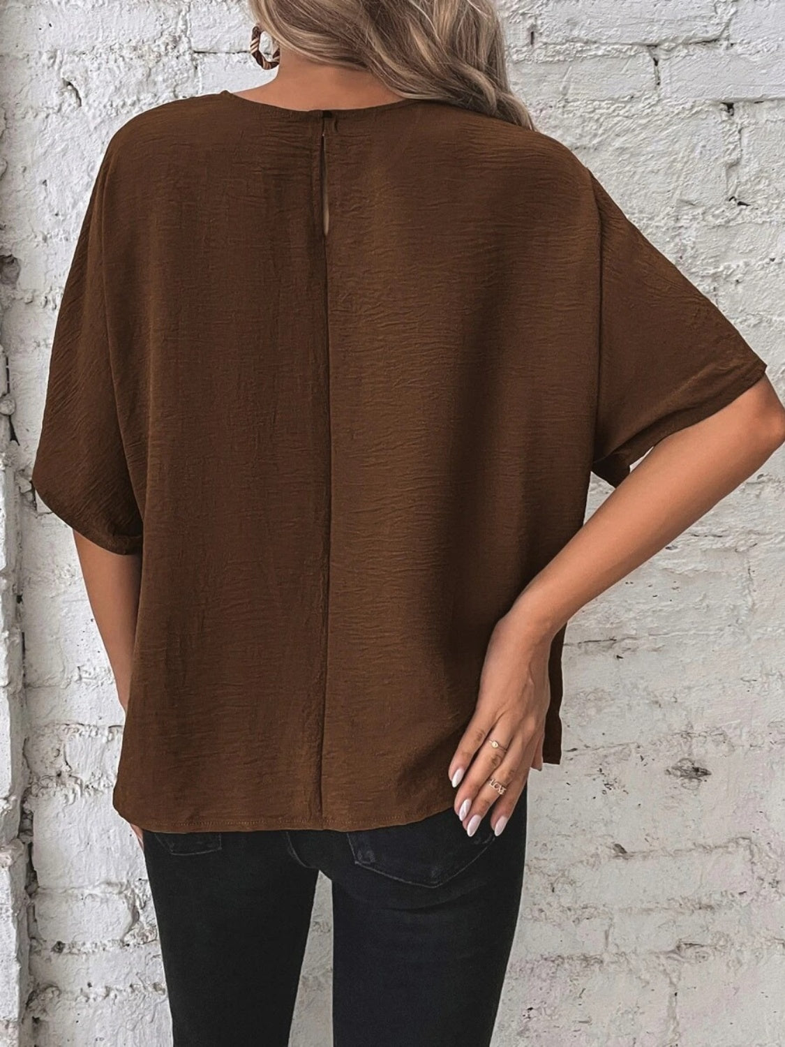 Alejandra® | Knotted, mid-length blouse with a round neckline