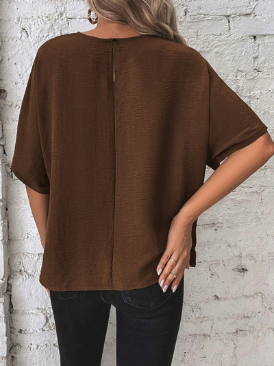 Alejandra® | Knotted, mid-length blouse with a round neckline