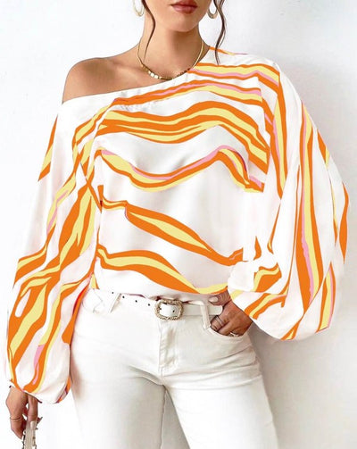 Alicia® | Elegant Loose Striped Off-The-Shoulder Long-Sleeved Blouse