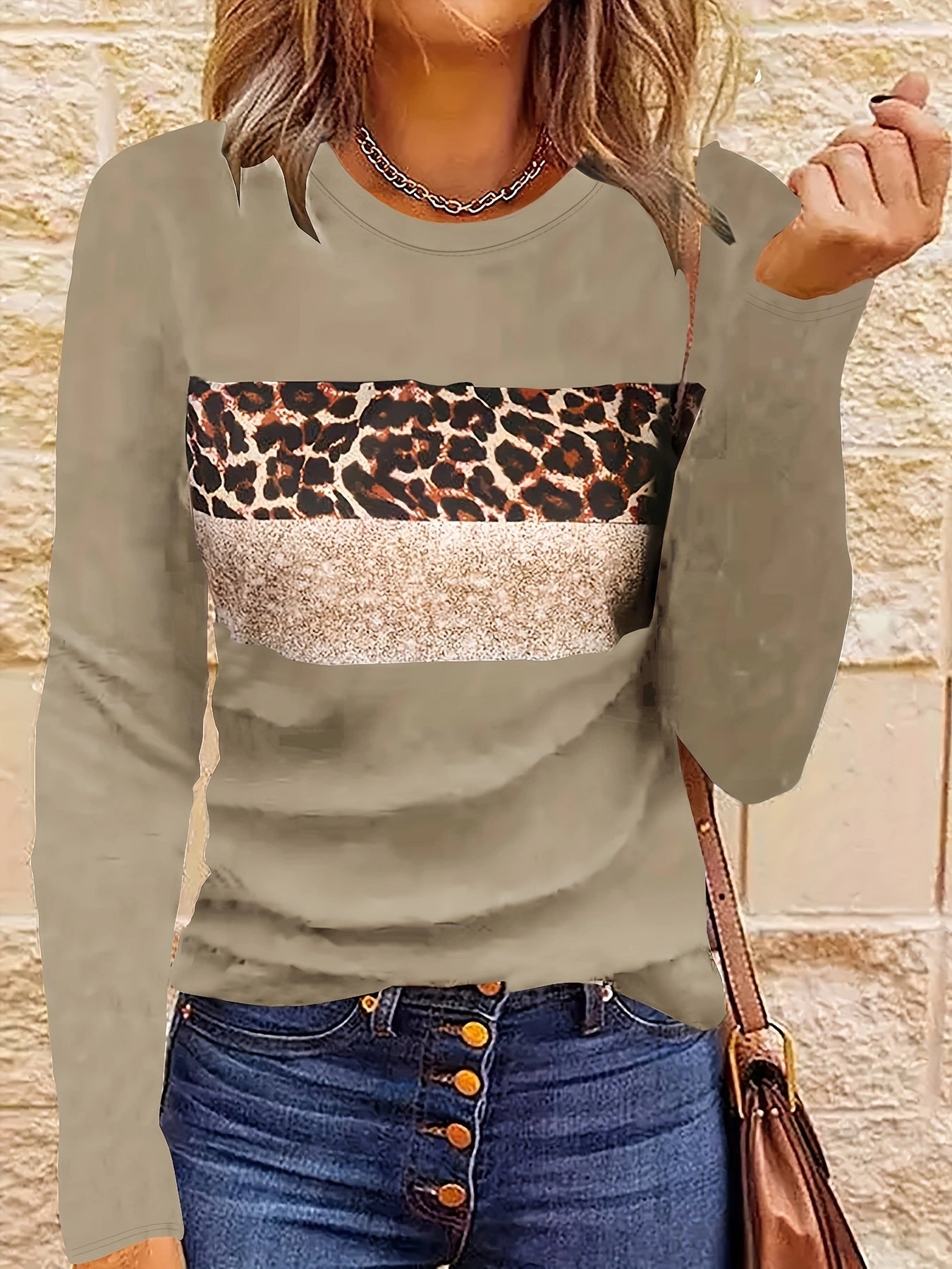 Agustina® | Women's leopard print long sleeve shirt